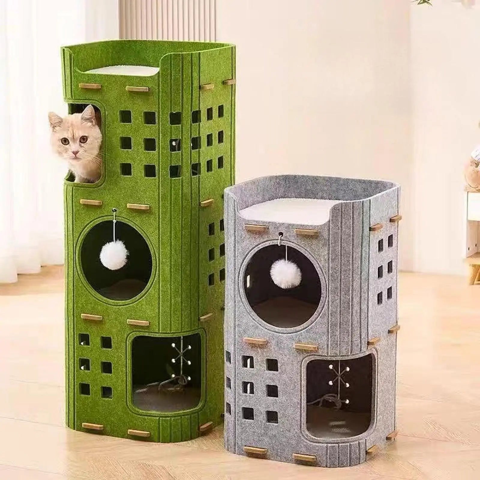 2-tier felt cat tree hideaway tower | PatLab