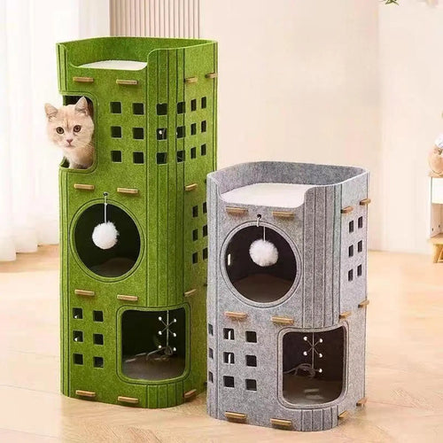 2-tier felt cat tree hideaway tower | PatLab