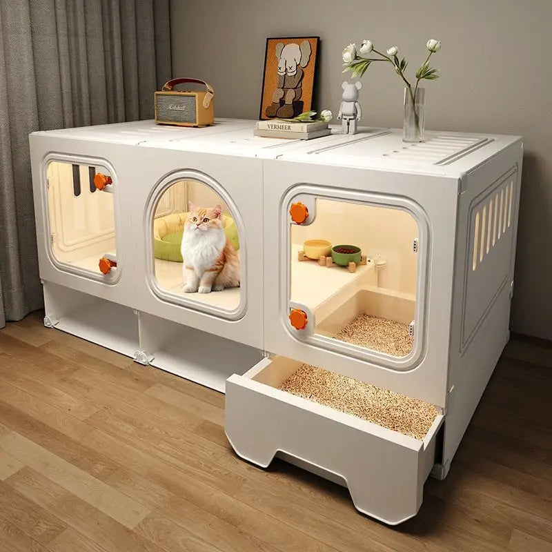 Transparent modular cat house with storage drawer for multiple cats | PatLab