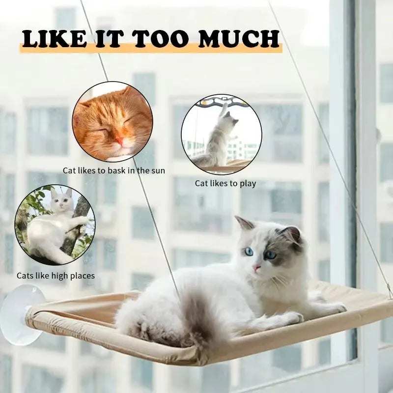 Cat Window Hammock Hanging Perch Bed — Light Grey