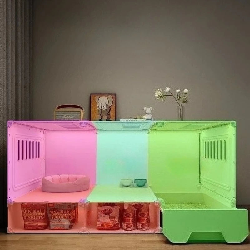 Cat relaxing inside transparent cat house | PatLab