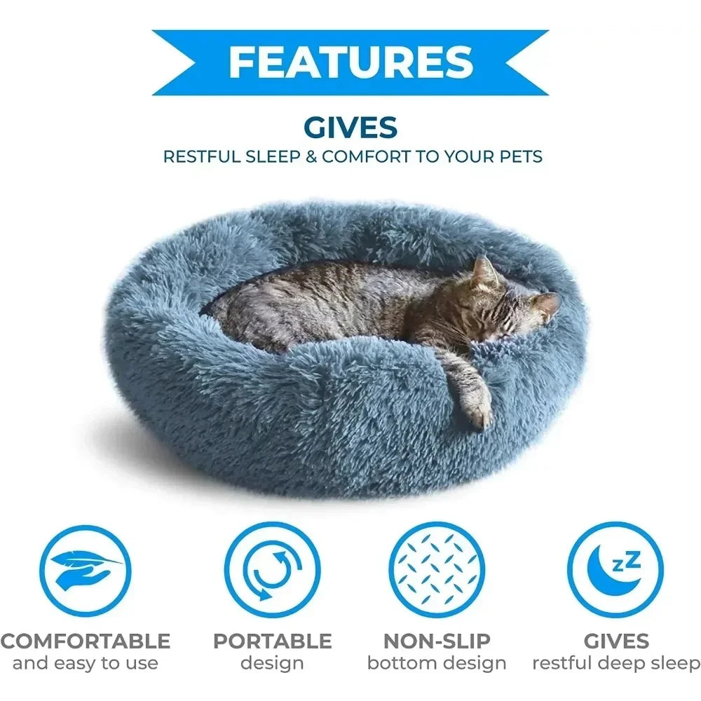 Calming Shag Fur Donut Cuddler Bed for Cats & Dogs