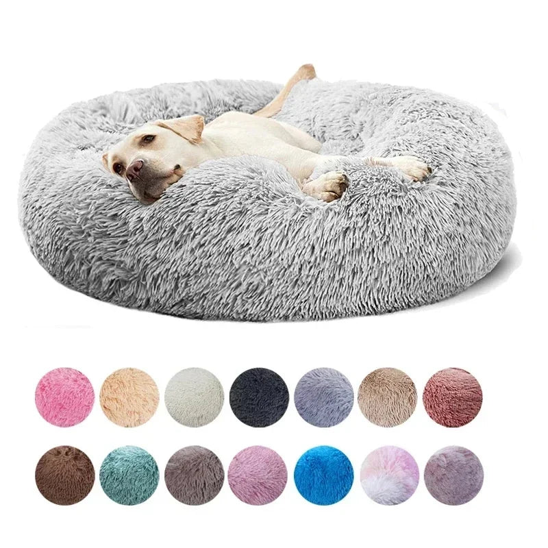 PatLab cat starter kit - calming shag fur donut bed, felt puzzle feeder and tilted elevated bowl