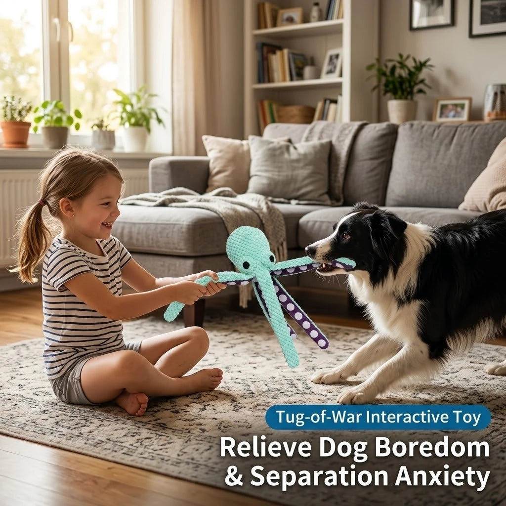 Squeaky octopus plush chew toy